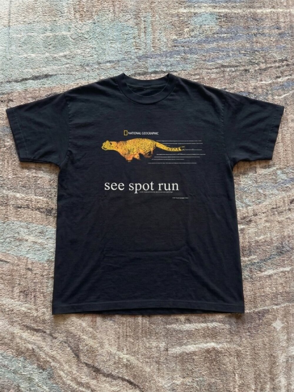 Y2K 'See Spot Run' Cheetah Nat Geo Black T-Shirt Reprint